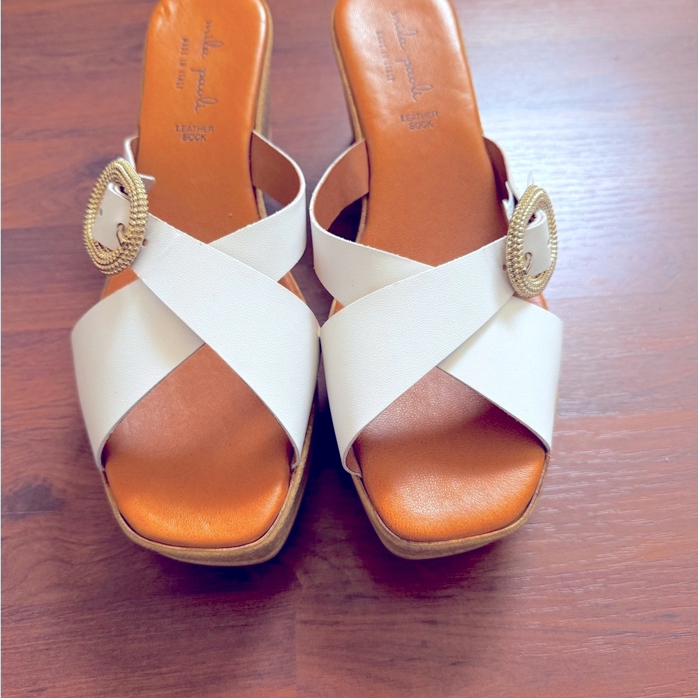 Mila Paoli White Leather Women's Wedge  Sandals Made In Italy Size 9.5